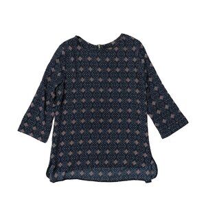 Atmosphere Womens Size 8 Graphic Print ¾ Sleeve Round Neck ¼ Back Zip Top Blouse